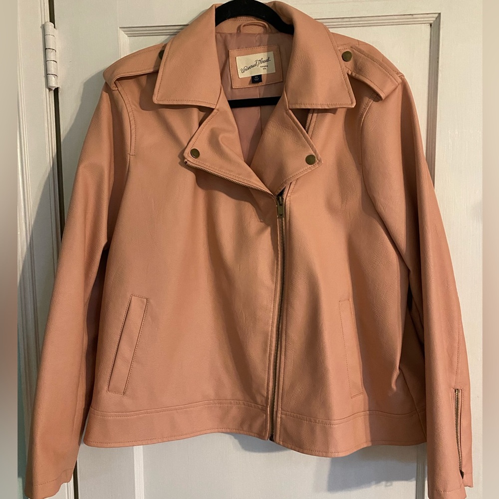 Universal Thread Pink Moto Faux Leather Jacket Oversized Zip Sleeves Sz XXL